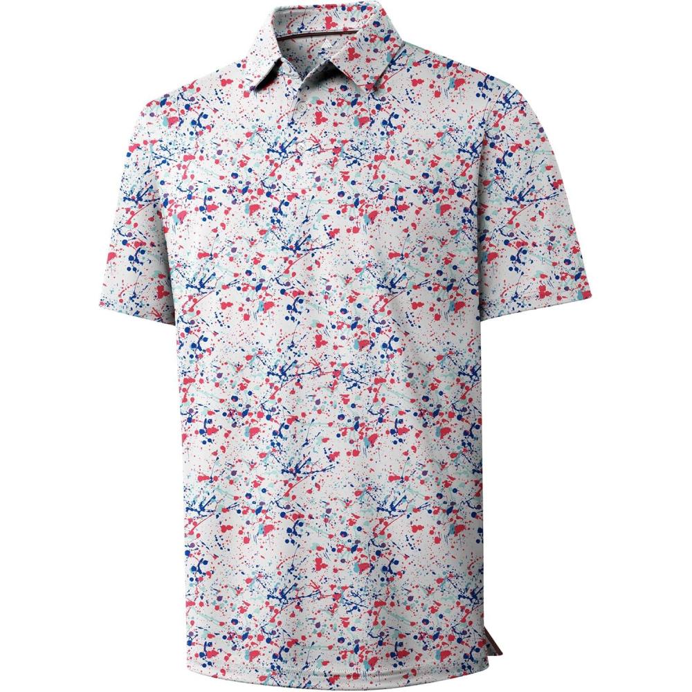 imageZITY Mens Golf Shirts Short Sleeve Print Patterns Performance Moisture Wicking Polo ShirtBlue Pink Splatters Paint