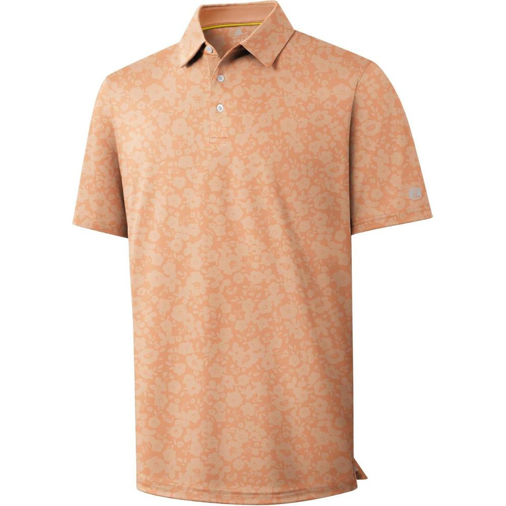 imageZITY Mens Golf Shirts Short Sleeve Print Patterns Performance Moisture Wicking Polo ShirtLight Orange Flower