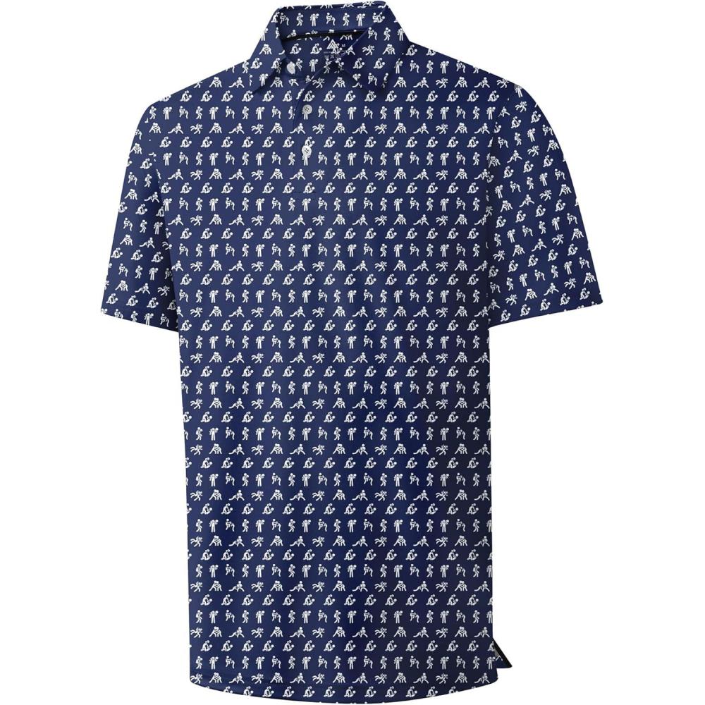 imageZITY Mens Golf Shirts Short Sleeve Print Patterns Performance Moisture Wicking Polo ShirtNavy Love