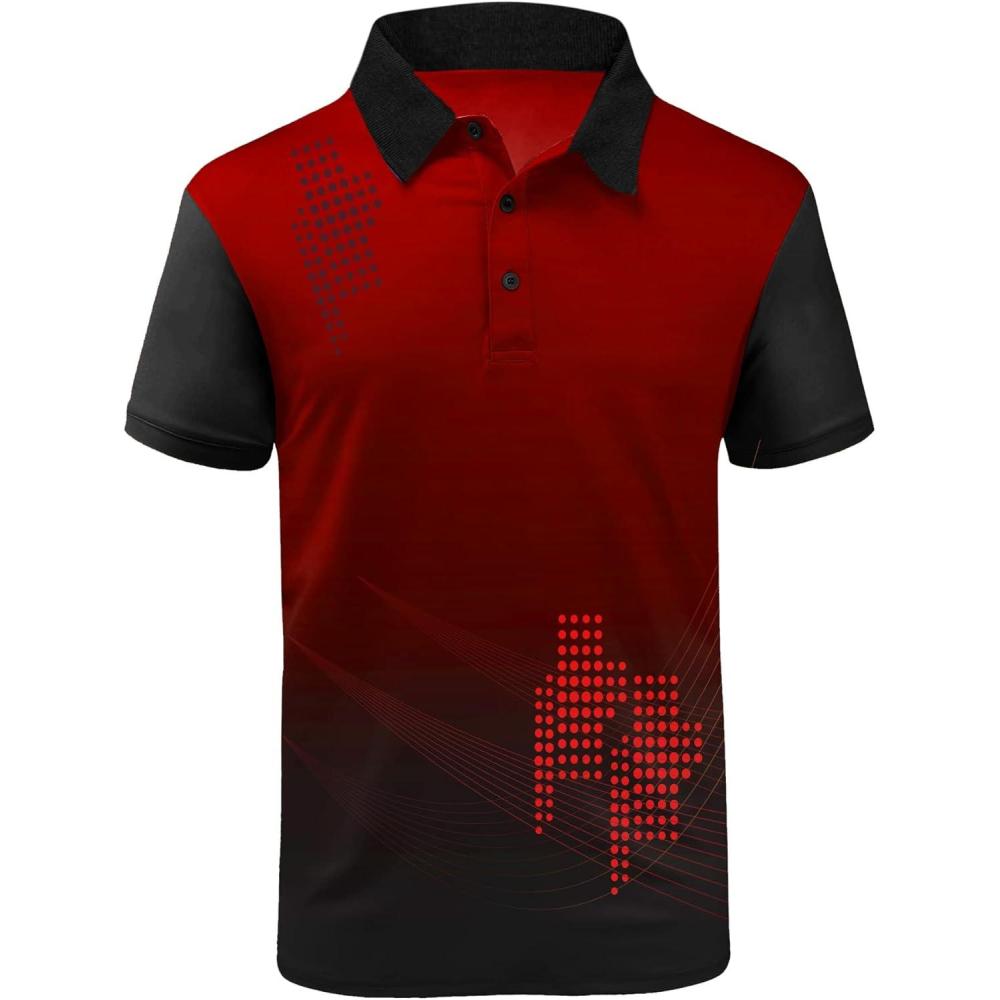 imageZITY Mens Golf Shirts Short Sleeve Print Patterns Performance Moisture Wicking Polo ShirtRed