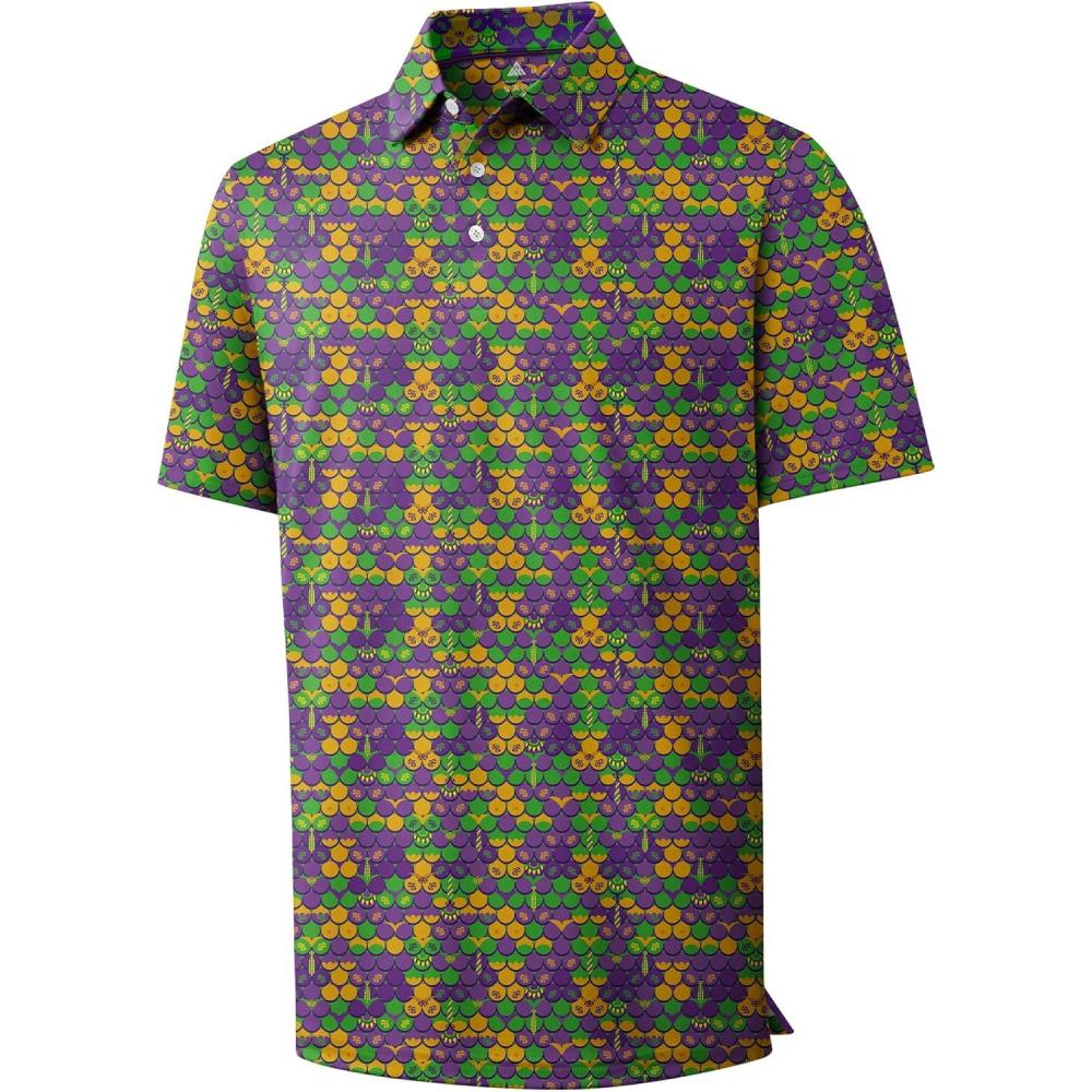 imageZITY Mens Golf Shirts Short Sleeve Print Patterns Performance Moisture Wicking Polo ShirtYellow Purple Bikini