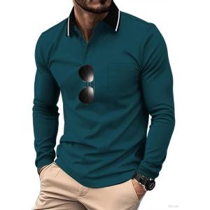 ZITY 3 Pack Men Polo Shirts Long Sleeve with Pocket Golf Shirts Shirts for Men Casual Work Athletic Collared T-Shirts(Z Dark Blue)