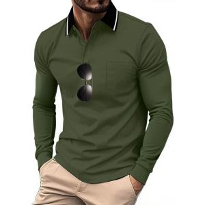 ZITY 3 Pack Men Polo Shirts Long Sleeve with Pocket Golf Shirts Shirts for Men Casual Work Athletic Collared T-Shirts(Z Dark Green)