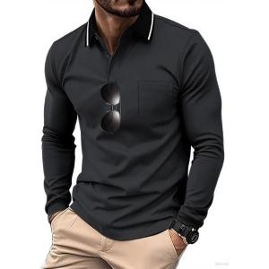 ZITY 3 Pack Men Polo Shirts Long Sleeve with Pocket Golf Shirts Shirts for Men Casual Work Athletic Collared T-Shirts(Z Dark Grey)