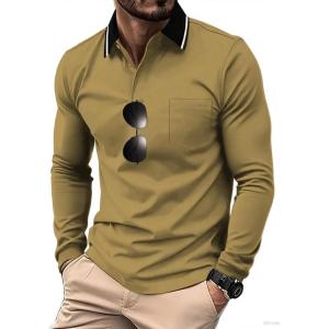 ZITY 3 Pack Men Polo Shirts Long Sleeve with Pocket Golf Shirts Shirts for Men Casual Work Athletic Collared T-Shirts(Z Khaki)