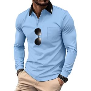 ZITY 3 Pack Men Polo Shirts Long Sleeve with Pocket Golf Shirts Shirts for Men Casual Work Athletic Collared T-Shirts(Z Moon Blue)