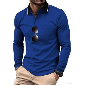 ZITY 3 Pack Men Polo Shirts Long Sleeve with Pocket Golf Shirts Shirts for Men Casual Work Athletic Collared T-Shirts(Z Sapphire Blue)
