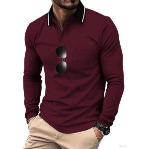 ZITY 3 Pack Men Polo Shirts Long Sleeve with Pocket Golf Shirts Shirts for Men Casual Work Athletic Collared T-Shirts(Z Wine Red)