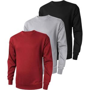 ZITY 3 Pack Men’s Crewneck Sweatshirts Lightweight Long Sleeve Casual Pullover Moisture Wicking Sweatshirts for Men(Black Grey Red)