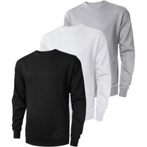 ZITY 3 Pack Men’s Crewneck Sweatshirts Lightweight Long Sleeve Casual Pullover Moisture Wicking Sweatshirts for Men(Black Grey White)