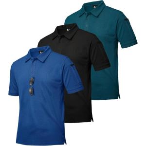 ZITY 3 Pack Mens Polo Shirts Short Sleeve Golf Moisture-Wicking Shirts for Men(Black Blue Darktealblue)