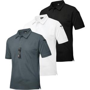 ZITY 3 Pack Mens Polo Shirts Short Sleeve Golf Moisture-Wicking Shirts for Men(Black White Grey)