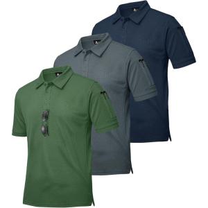 ZITY 3 Pack Mens Polo Shirts Short Sleeve Golf Moisture-Wicking Shirts for Men(Grey Navy Armygreen)