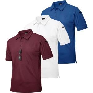 ZITY 3 Pack Mens Polo Shirts Short Sleeve Golf Moisture-Wicking Shirts for Men(White Blue Winered)