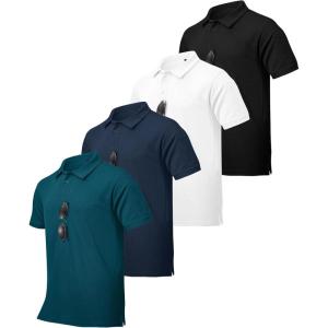 ZITY 4 Pack Men’s Polo Shirt Short Sleeve Athletic Performance Tactical Shirts for Men Outdoor Sport Work T-Shirt(White Black Navy Teal Blue)