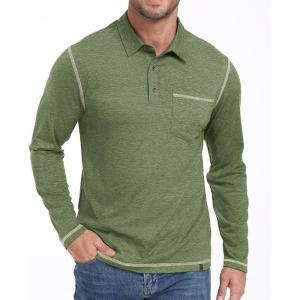 ZITY Men’s Casual Long Sleeve Polo Shirts Classic Button Cotton Work T-Shirt Collared Basic Golf Shirt with Pocket(Army Green)