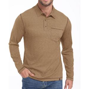 ZITY Men’s Casual Long Sleeve Polo Shirts Classic Button Cotton Work T-Shirt Collared Basic Golf Shirt with Pocket(Khaki)