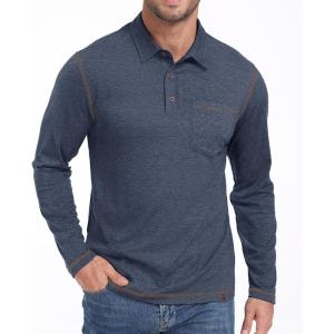 ZITY Men’s Casual Long Sleeve Polo Shirts Classic Button Cotton Work T-Shirt Collared Basic Golf Shirt with Pocket(Navy)