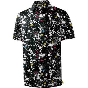 ZITY Mens Golf Shirts Short Sleeve Print Patterns Performance Moisture Wicking Polo Shirt(Black Airbrush)