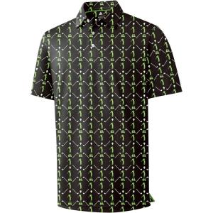 ZITY Mens Golf Shirts Short Sleeve Print Patterns Performance Moisture Wicking Polo Shirt(Black Green Golf)