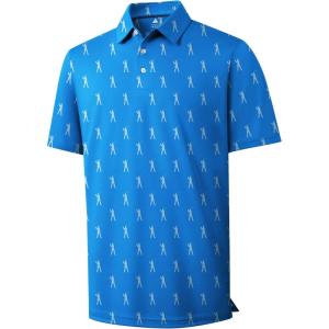 ZITY Mens Golf Shirts Short Sleeve Print Patterns Performance Moisture Wicking Polo Shirt(Blue Golf)
