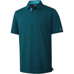 ZITY Mens Golf Shirts Short Sleeve Print Patterns Performance Moisture Wicking Polo Shirt(Blue Green Seahorse)