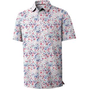 ZITY Mens Golf Shirts Short Sleeve Print Patterns Performance Moisture Wicking Polo Shirt(Blue Pink Splatters Paint)