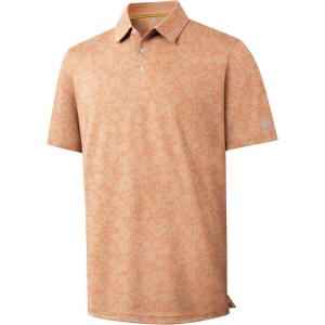 ZITY Mens Golf Shirts Short Sleeve Print Patterns Performance Moisture Wicking Polo Shirt(Light Orange Flower)