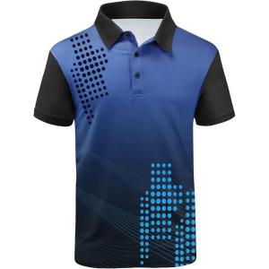 ZITY Mens Golf Shirts Short Sleeve Print Patterns Performance Moisture Wicking Polo Shirt(Navy)