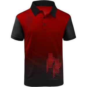 ZITY Mens Golf Shirts Short Sleeve Print Patterns Performance Moisture Wicking Polo Shirt(Red)