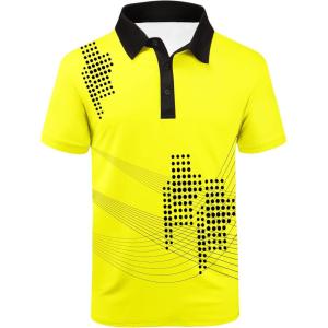 ZITY Mens Golf Shirts Short Sleeve Print Patterns Performance Moisture Wicking Polo Shirt(Yellow)