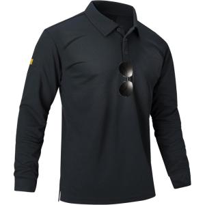 ZITY Men’s Long Sleeve Polo Shirts 3 Button Down with Pocket Classic Golf Breathable Solid Color Designed Collared Casual Tee(Deep Gray)