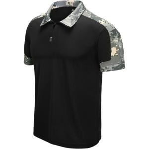 ZITY Polo Shirts for Men Quarter Zip Short Sleeve Tactical Casual Golf Shirts Collared for Military Army T-Shirts(Black)