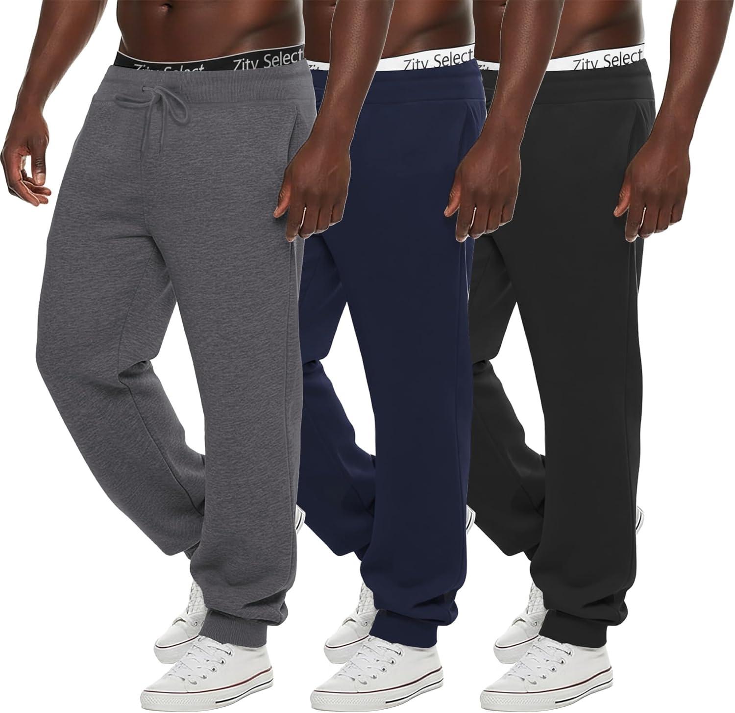 imageZITY 3 Pack Mens Fleece Jogger Sweatpants with Pockets and Drawstring Athletic Active Workout Gym Sweat Pants Running PantsBlackdark Greynavy