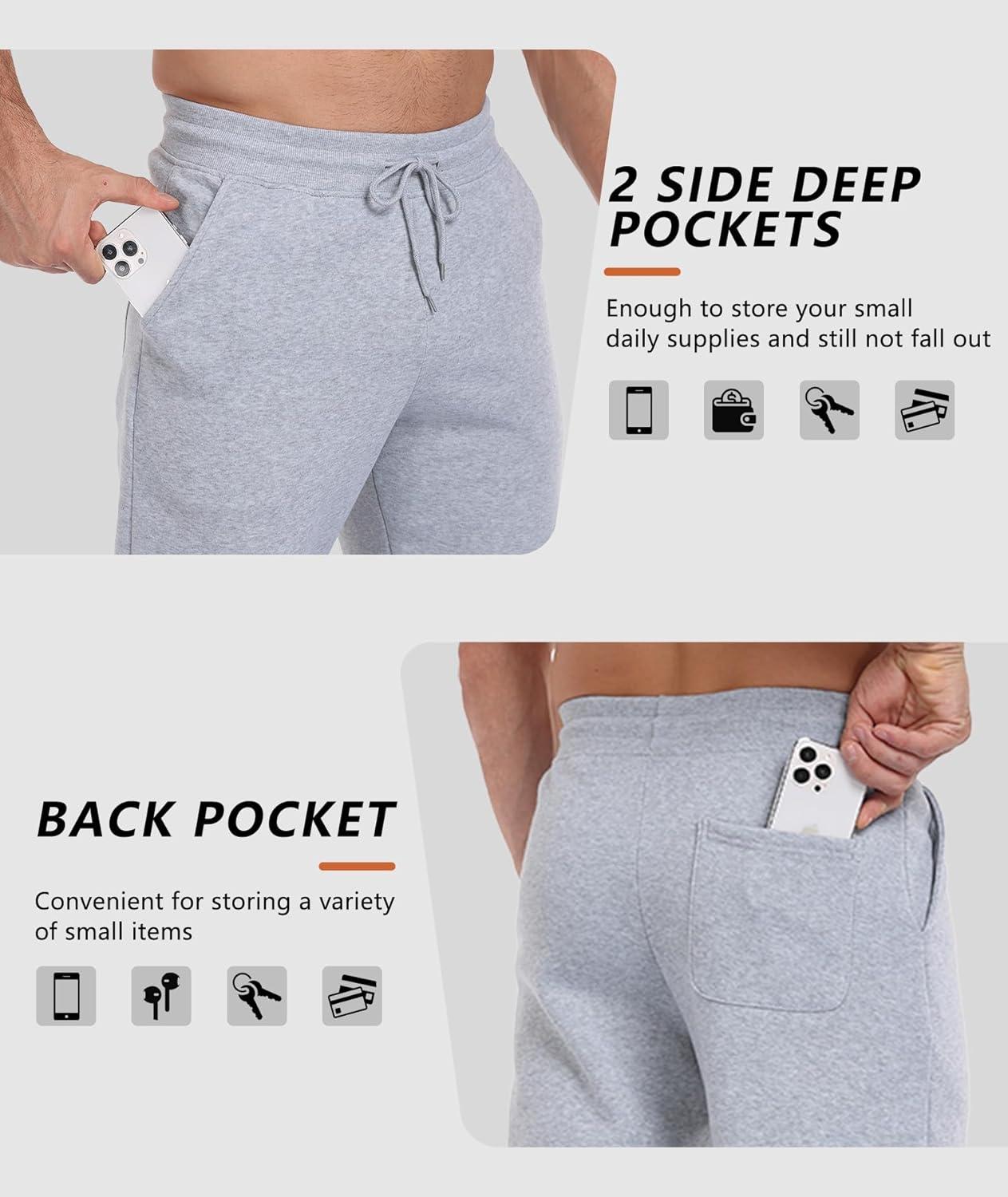 imageZITY 3 Pack Mens Fleece Jogger Sweatpants with Pockets and Drawstring Athletic Active Workout Gym Sweat Pants Running PantsBlacklight Greydark Grey