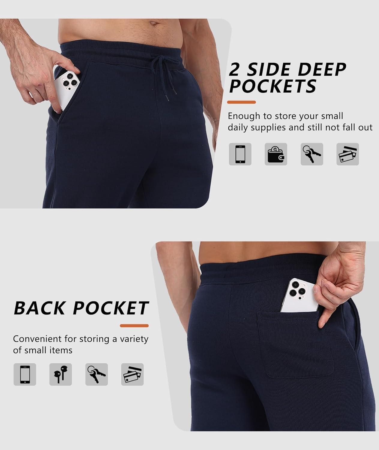 imageZITY 3 Pack Mens Fleece Jogger Sweatpants with Pockets and Drawstring Athletic Active Workout Gym Sweat Pants Running PantsBlacklight Greynavy Blue