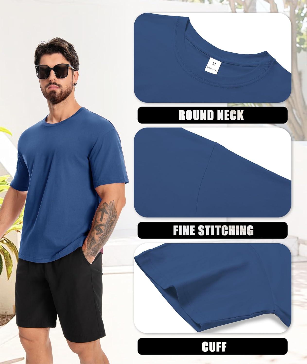 imageZITY 3 Pack Mens TShirts Cotton Crew Neck Basic Tee Short Sleeve Soft Casual Shirts Summer TopsBluedark Greyforest Green