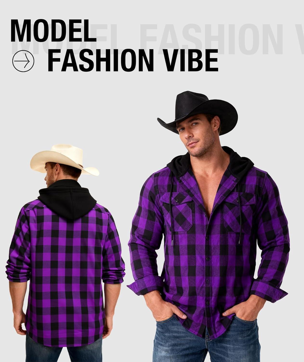 imageZITY 5 Pack Mens Flannel Hoodie Shirts Button Down Long Sleeve Casual Stylish Plaid Hooded Shirt with PocketBlack Blue Black Purple Dark Blue White Dark Gray Orange