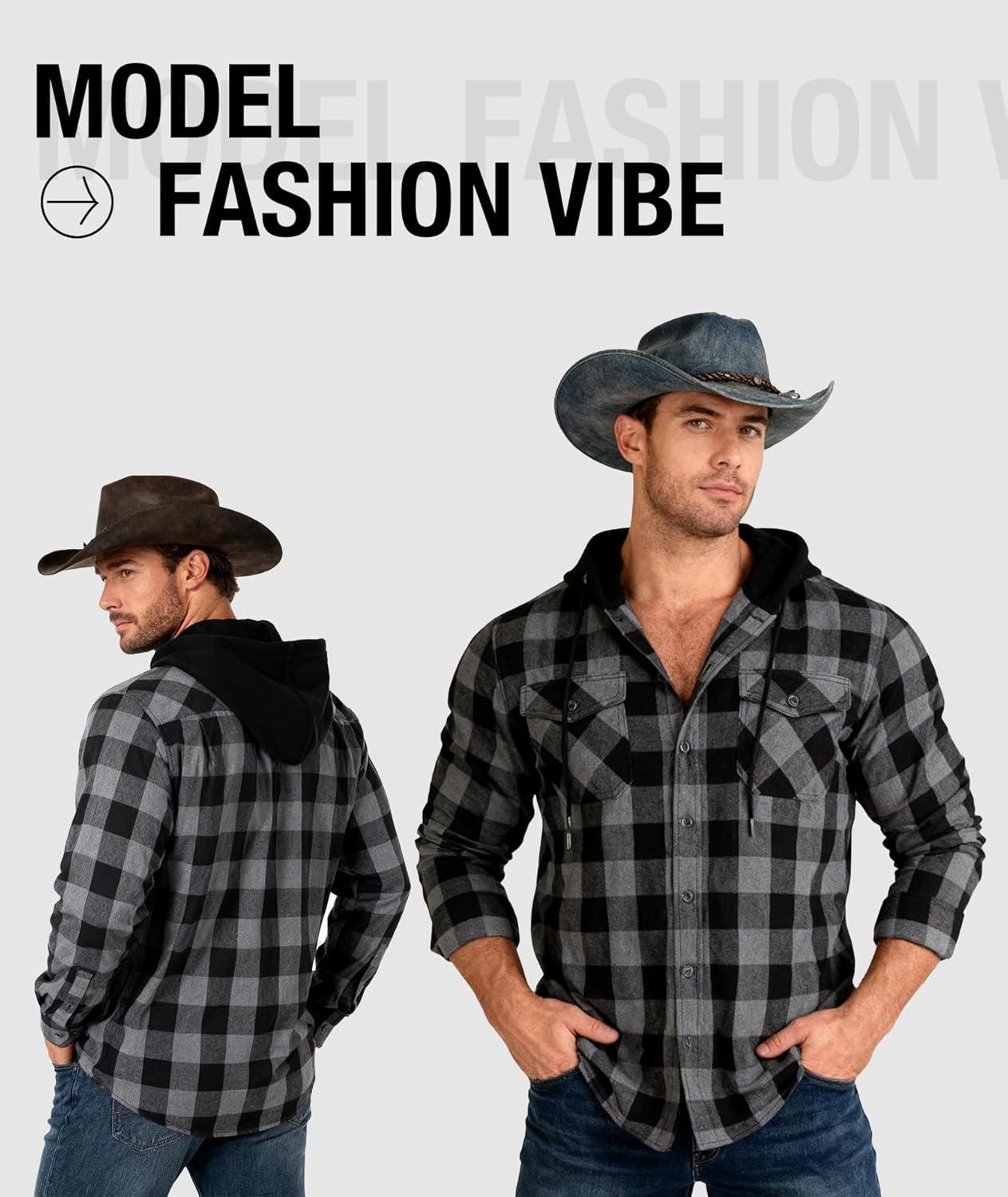 imageZITY 5 Pack Mens Flannel Hoodie Shirts Button Down Long Sleeve Casual Stylish Plaid Hooded Shirt with PocketBlack Gray Green Gray Navy Yellow Dark Blue Beige White Black