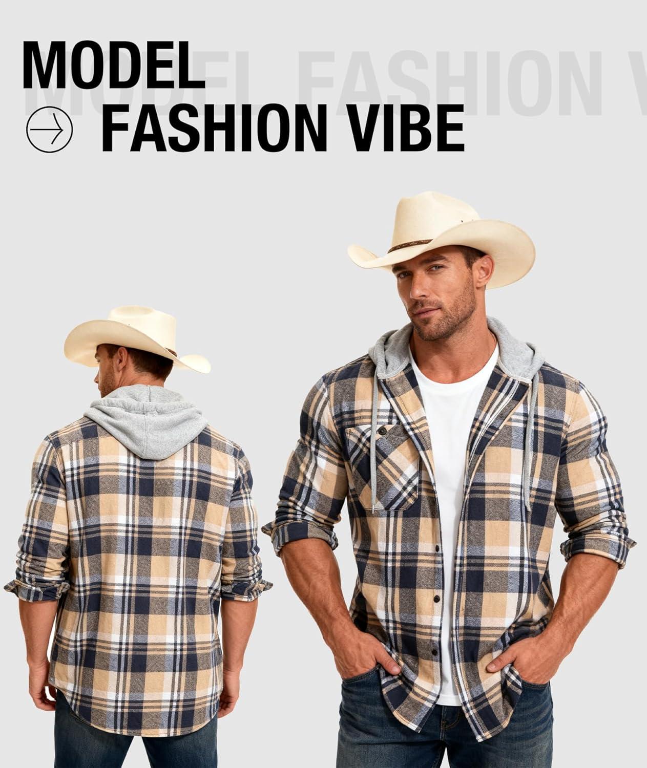 imageZITY 5 Pack Mens Flannel Hoodie Shirts Button Down Long Sleeve Casual Stylish Plaid Hooded Shirt with PocketBlack Purple Dark Blue Brown Dark Blue Beige Red White Black