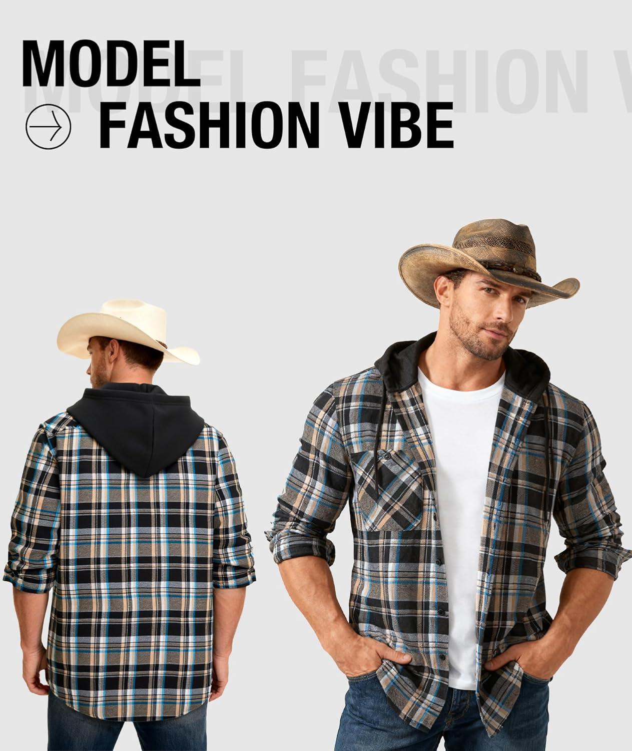 imageZITY 5 Pack Mens Flannel Hoodie Shirts Button Down Long Sleeve Casual Stylish Plaid Hooded Shirt with PocketBlack Purple Dark Gray Dark Blue Beige Dark Blue Brown Red