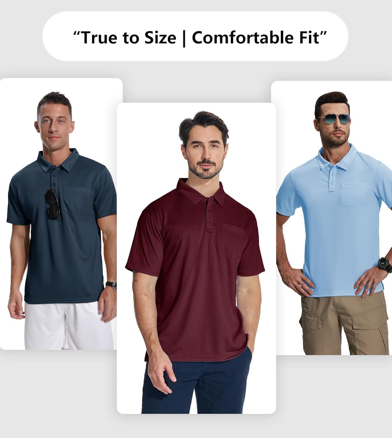 imageZITY 7 Pack Mens Polo Shirts with Pocket Moisture Wicking Short Sleeve Outdoor Golf Athletic Work Multipack ShirtsBlackapricotwine Rednavylight Blueroyal Bluedark Teal Blue