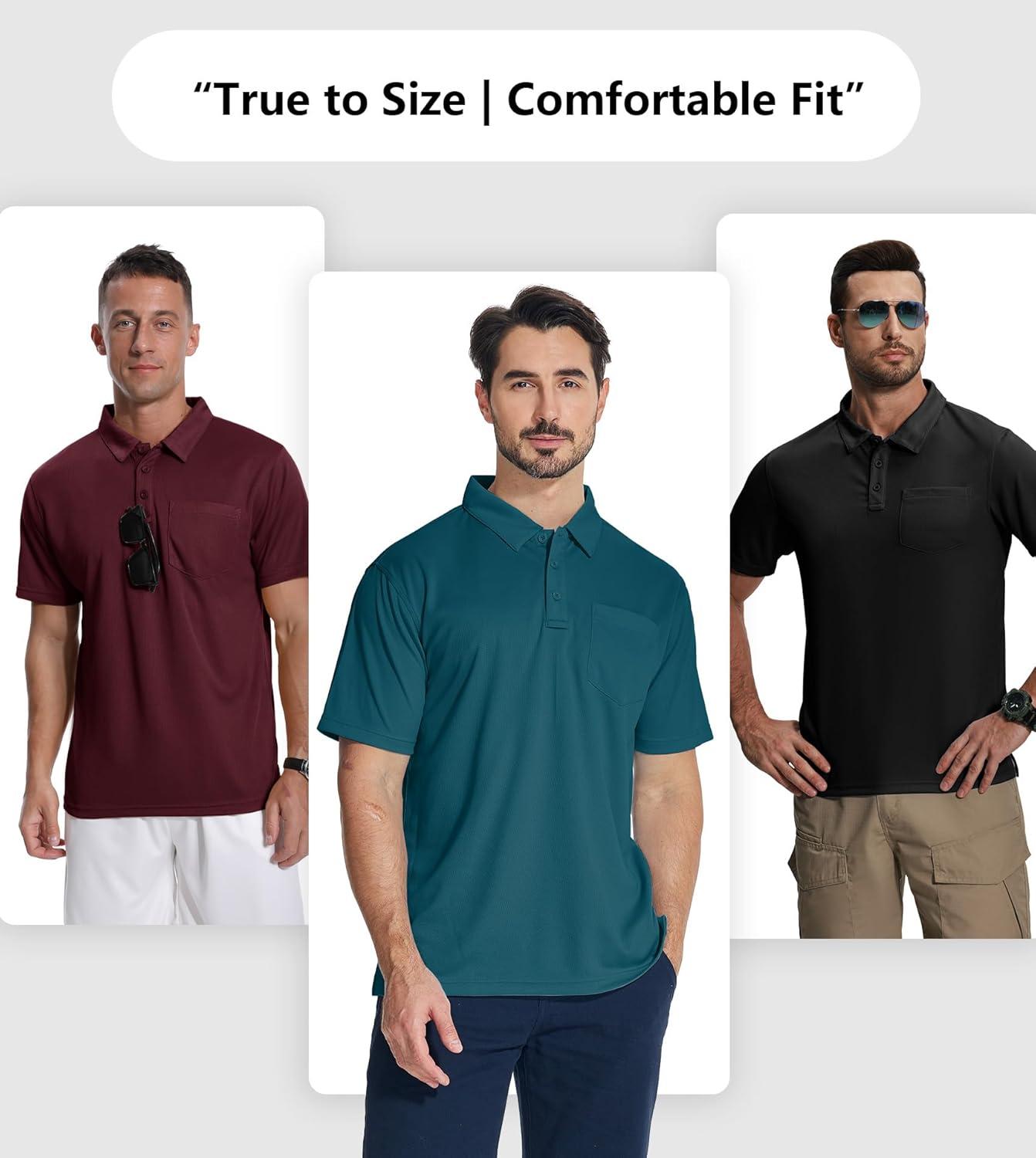 imageZITY 7 Pack Mens Polo Shirts with Pocket Moisture Wicking Short Sleeve Outdoor Golf Athletic Work Multipack ShirtsBlackgreyarmy Greenapricotwine Reddark Teal Bluewhite