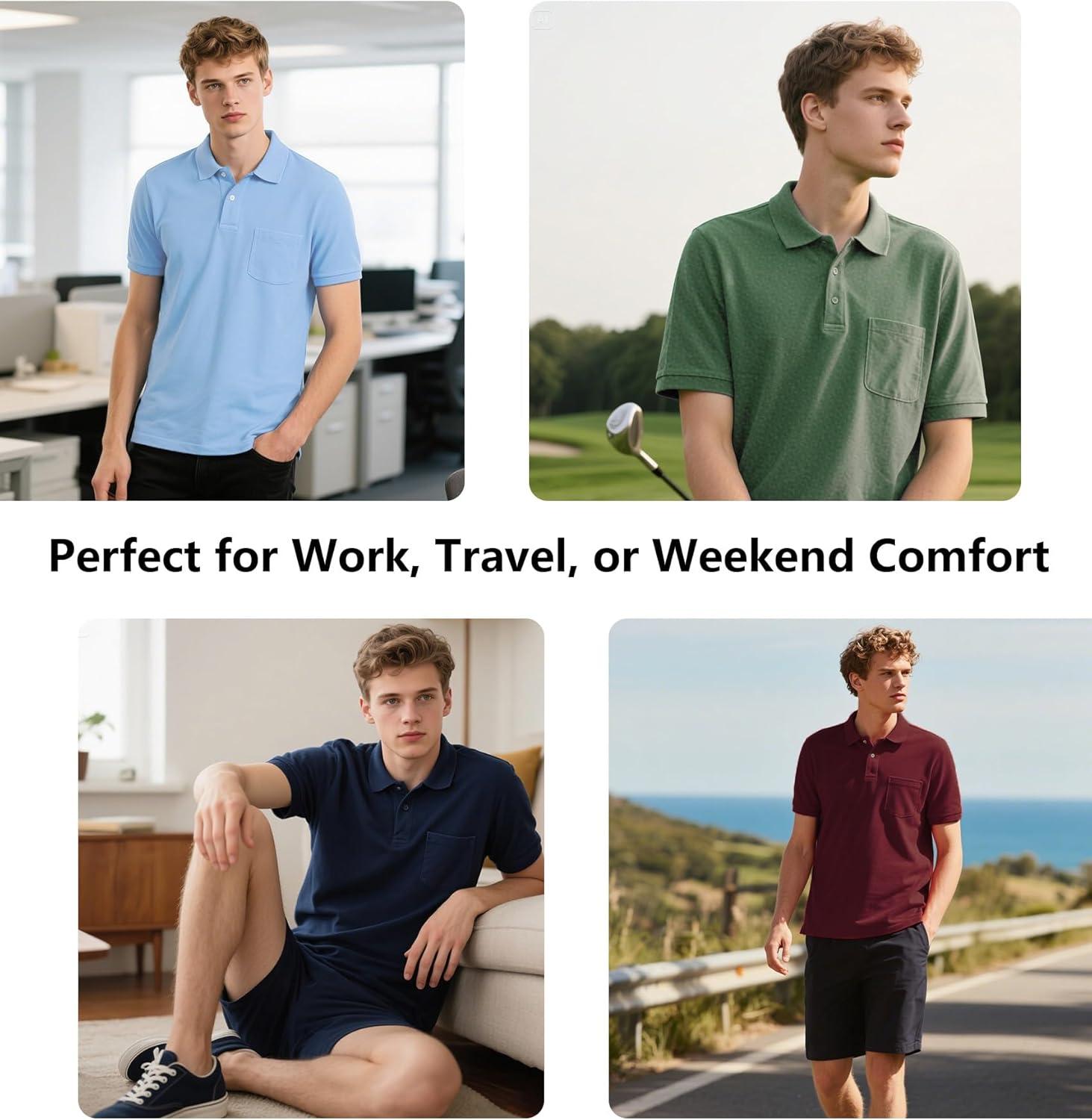 imageZITY 7 Pack Mens Polo Shirts with Pocket Moisture Wicking Short Sleeve Outdoor Golf Athletic Work Multipack ShirtsBlackgreyforest Greenkhakiwine Rednavyroyal Blue