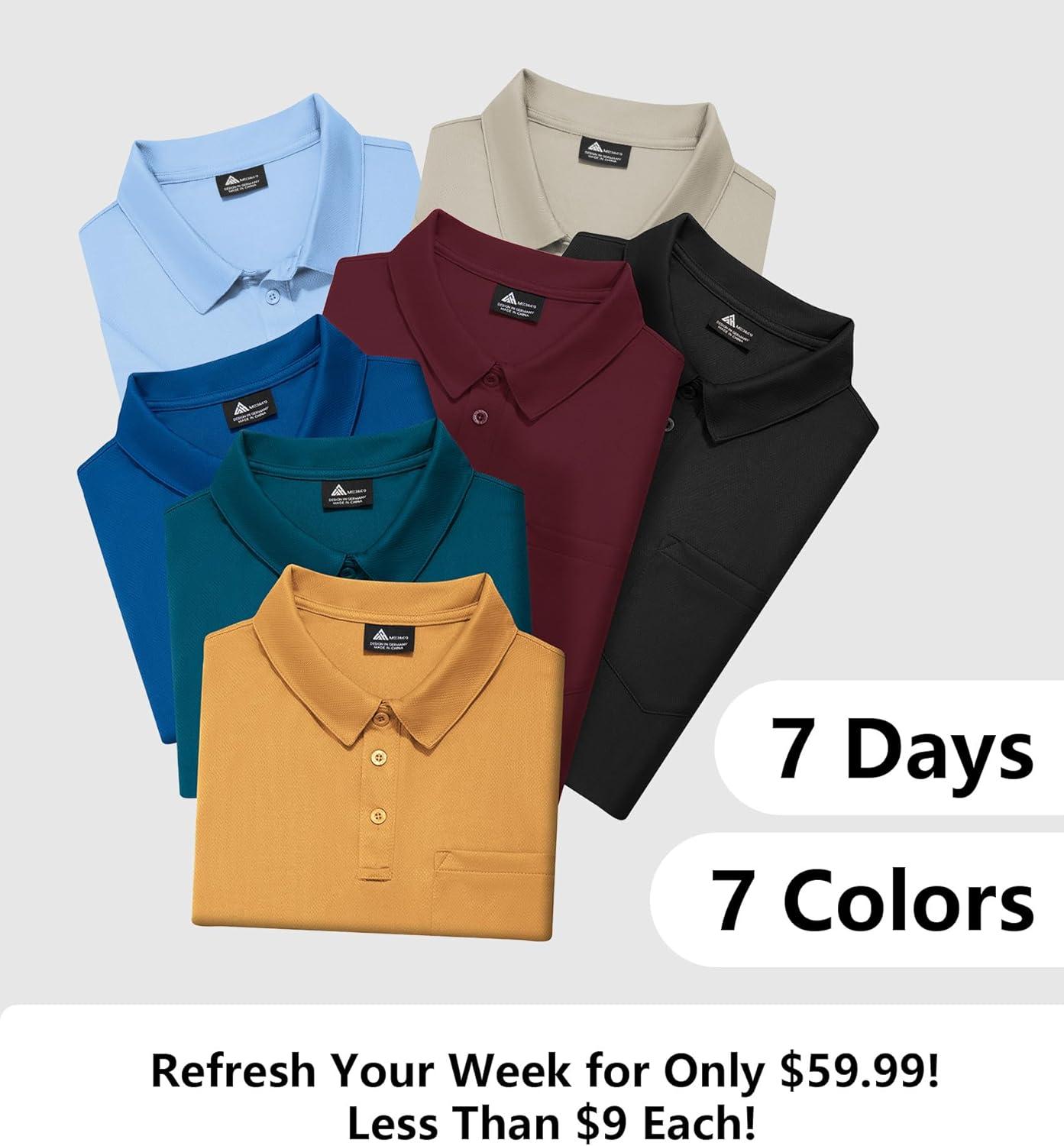 imageZITY 7 Pack Mens Polo Shirts with Pocket Moisture Wicking Short Sleeve Outdoor Golf Athletic Work Multipack ShirtsBlackgreyforest Greenkhakiwine Rednavyroyal Blue