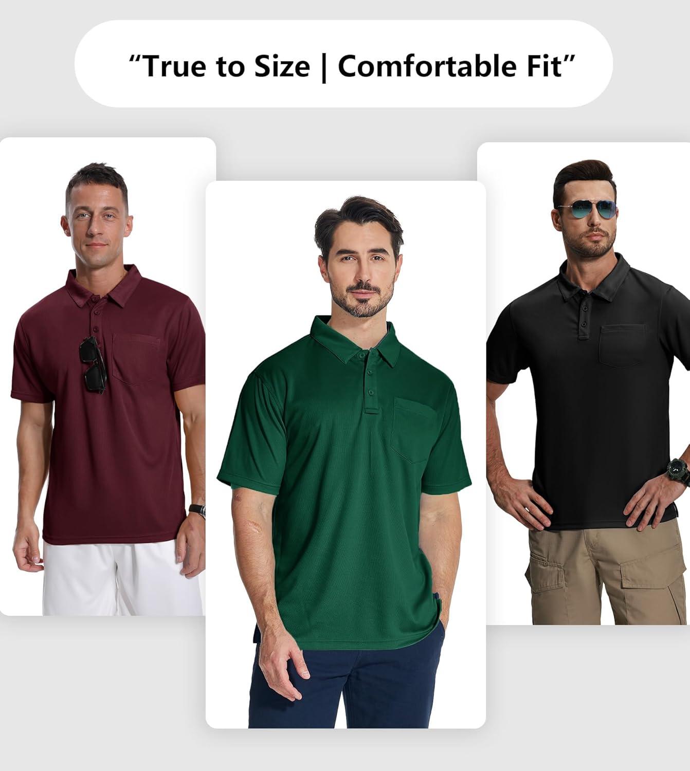 imageZITY 7 Pack Mens Polo Shirts with Pocket Moisture Wicking Short Sleeve Outdoor Golf Athletic Work Multipack ShirtsBlackgreyforest Greenkhakiwine Rednavyroyal Blue