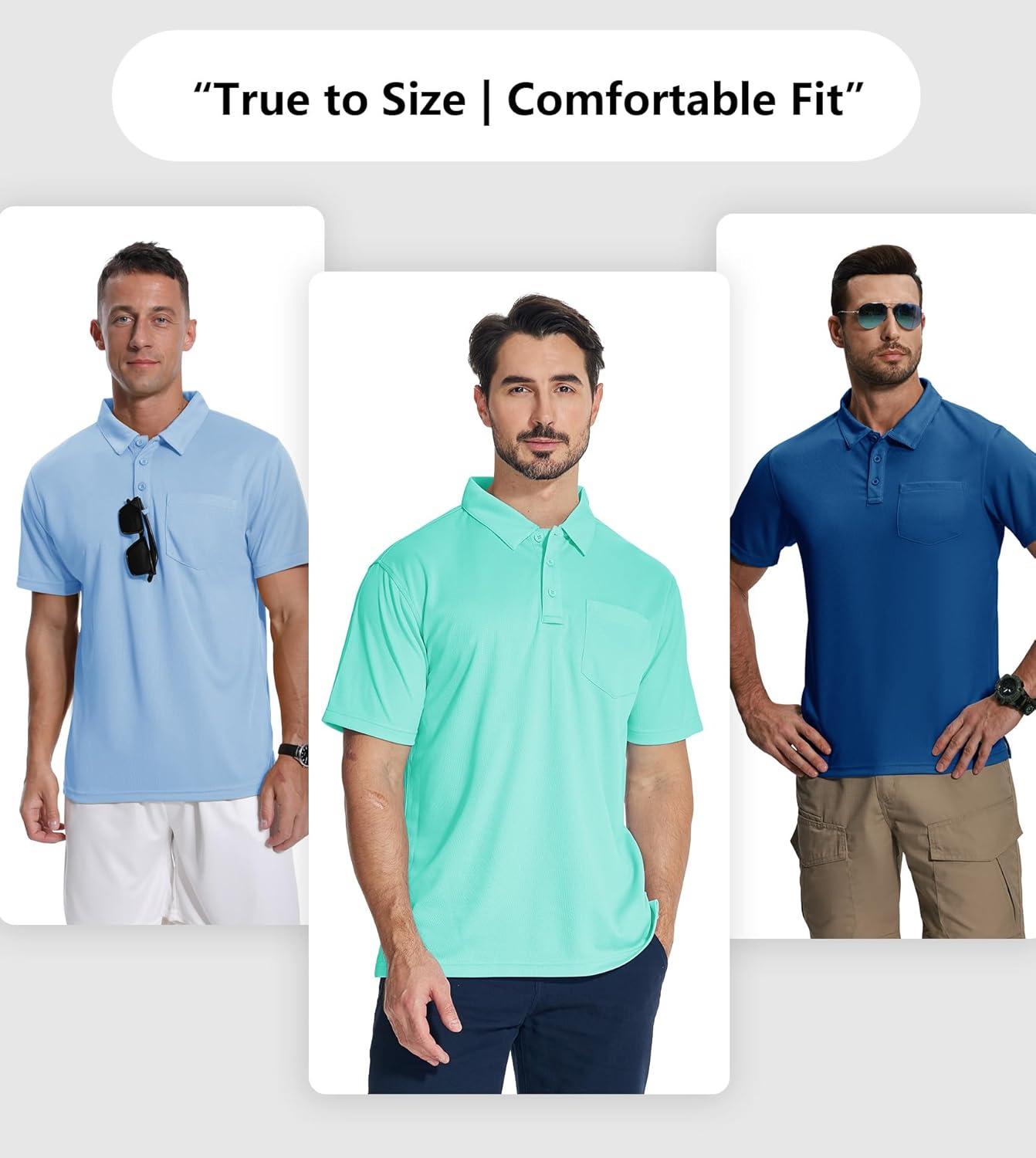 imageZITY 7 Pack Mens Polo Shirts with Pocket Moisture Wicking Short Sleeve Outdoor Golf Athletic Work Multipack ShirtsBlackgreypinklight Blueroyal Blueemerald Bluewhite