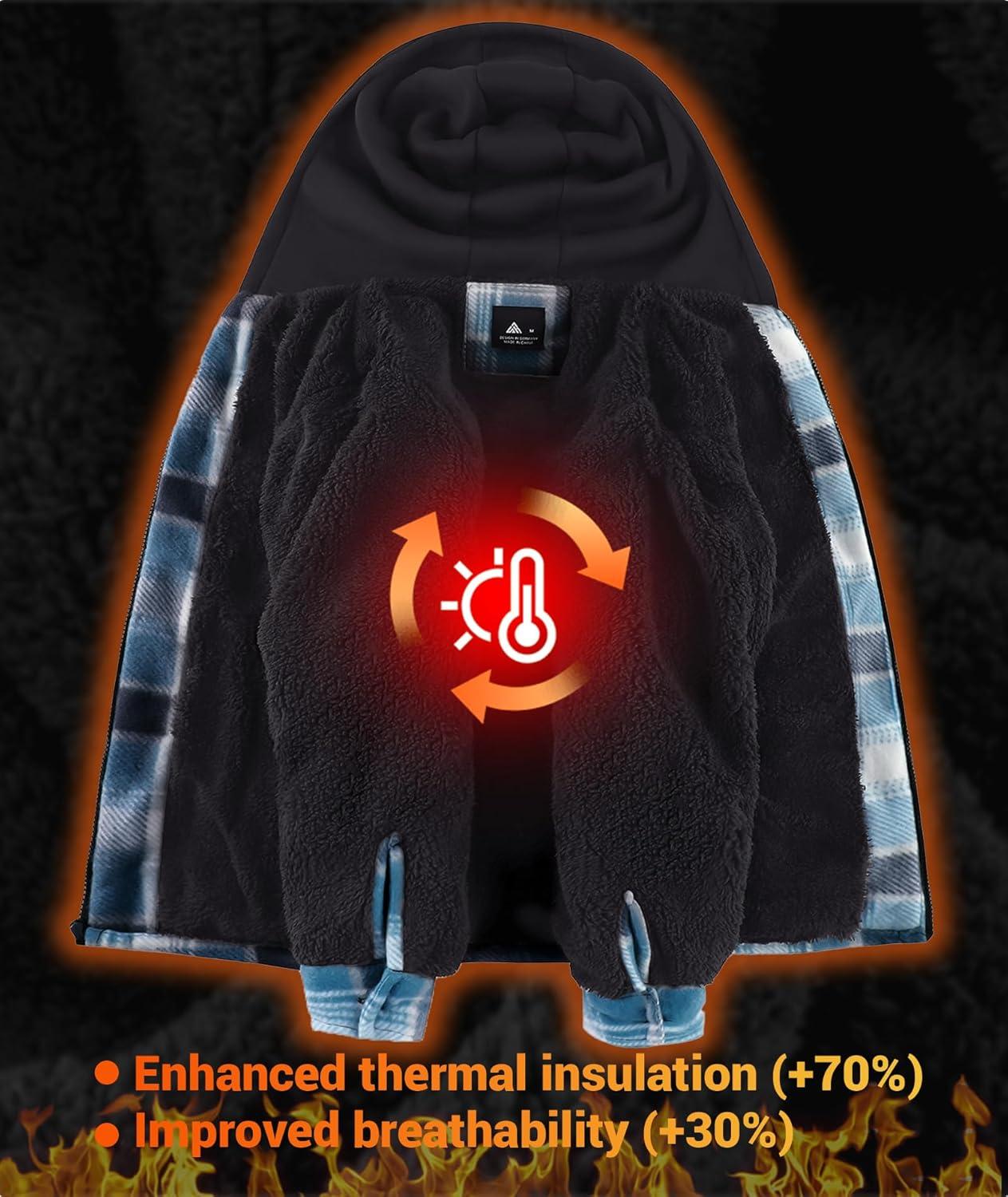 imageZITY Boys Flannel Jacket Sherpa Lined Hoodies Zip Up Fleece Plaid Shirt Unisex Winter Coat Kids Outerwear 615 YearsBlue White