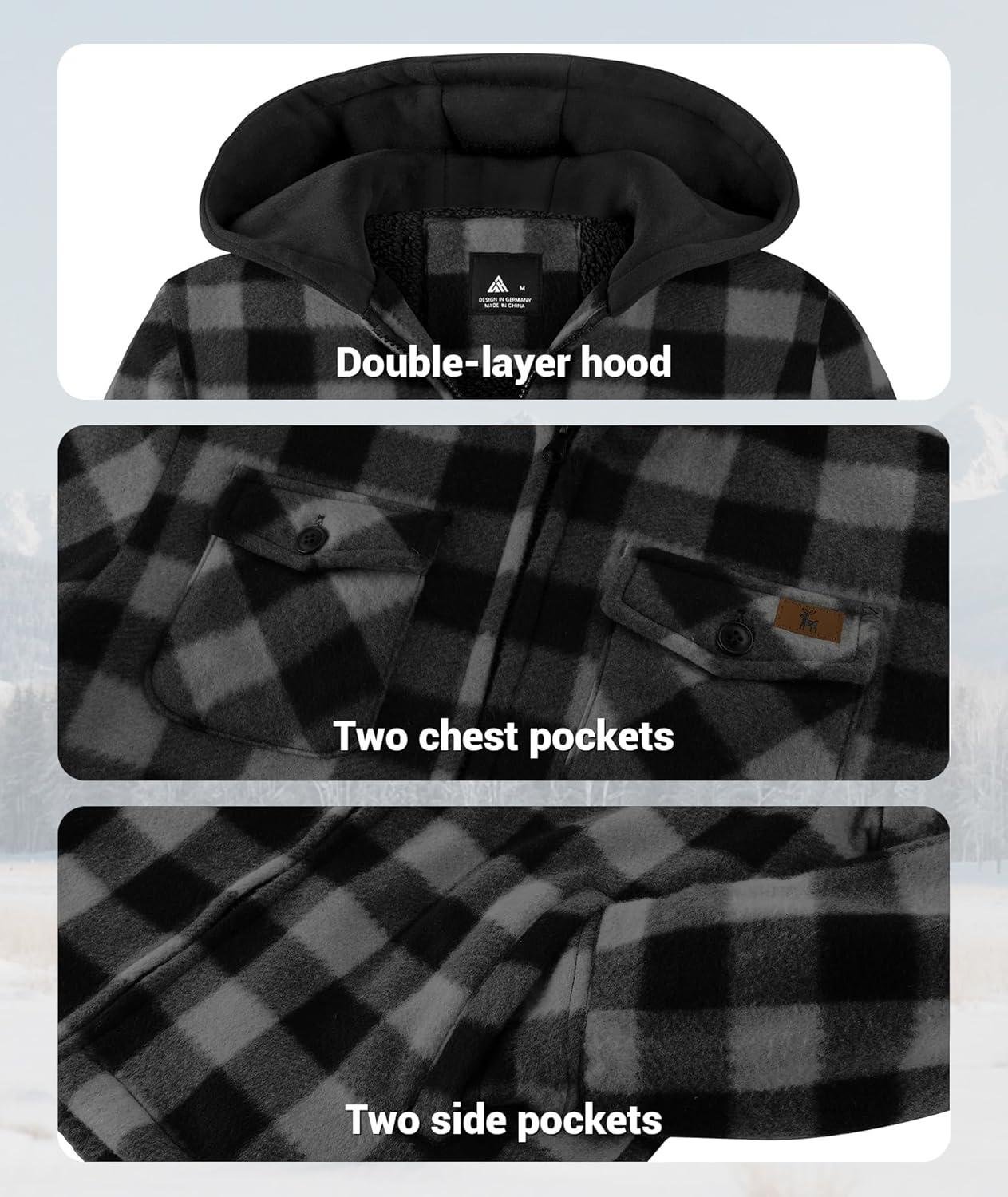 imageZITY Boys Flannel Jacket Sherpa Lined Hoodies Zip Up Fleece Plaid Shirt Unisex Winter Coat Kids Outerwear 615 YearsDark Grey