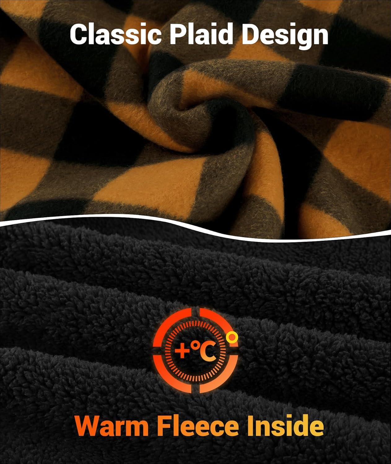imageZITY Boys Flannel Jacket Sherpa Lined Hoodies Zip Up Fleece Plaid Shirt Unisex Winter Coat Kids Outerwear 615 YearsOrange Black